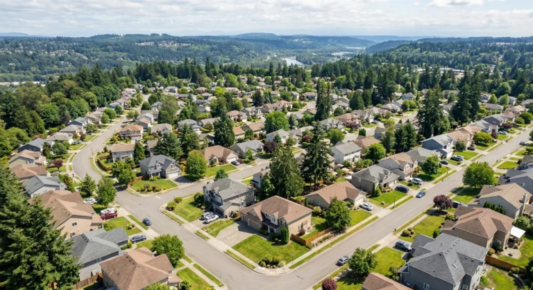 Aerial view of homes in East Renton Highlands