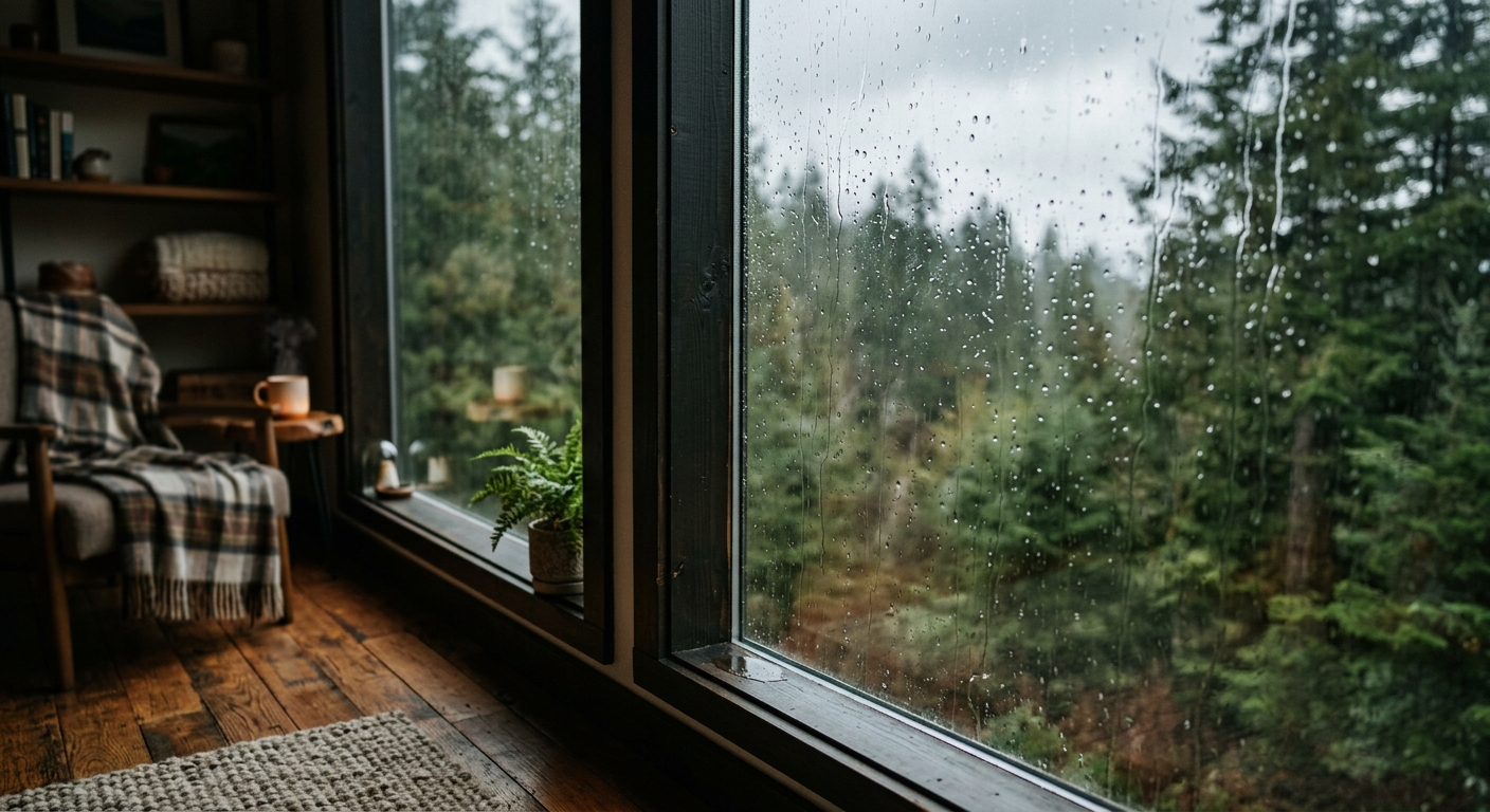 Rain hitting window in Seattle home