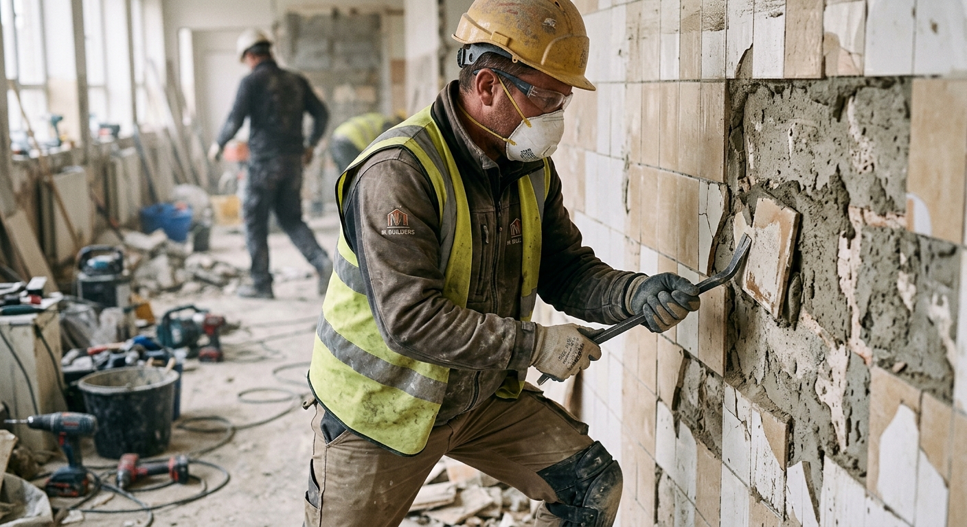 Demolition phase of a washroom renovation
