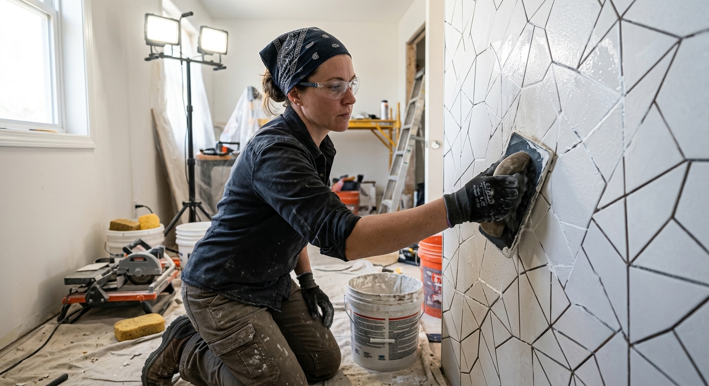 Installing tile during a washroom update