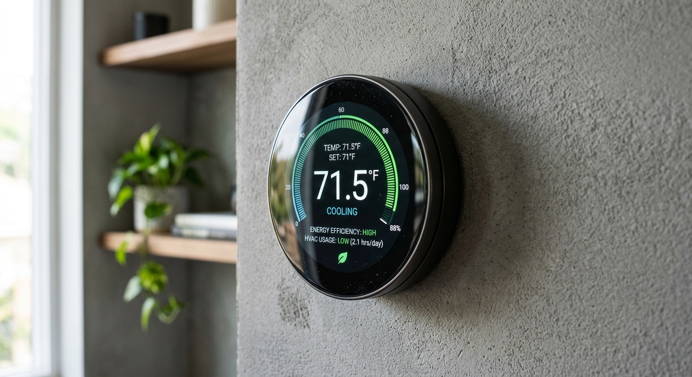 Smart thermostat on modern wall