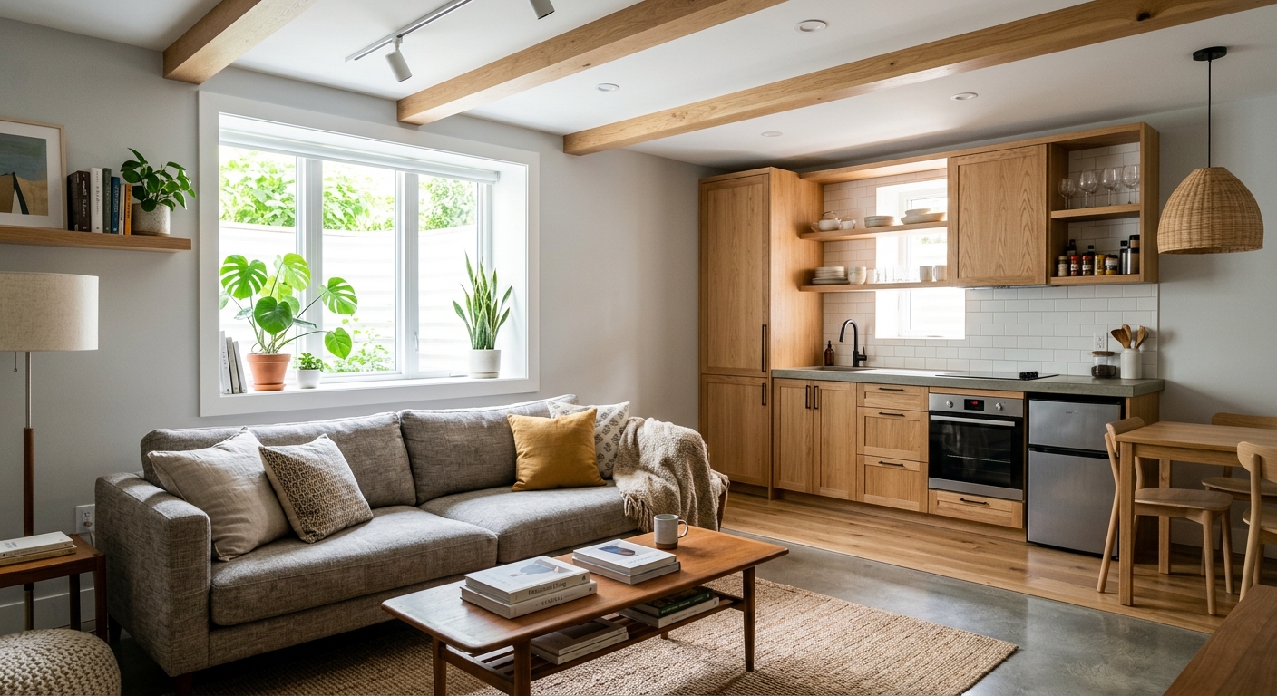 Bright renovated basement living space