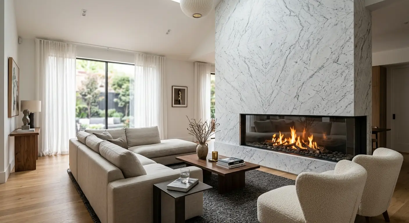 How Much Does It Cost and How Does Modern Fireplace Installation Work in Bellevue? A Complete Homeowner's Guide Finished luxury marble heating structure interior