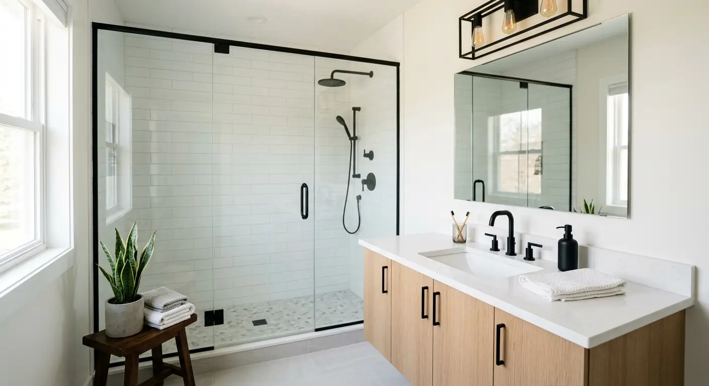 Modern updated bathroom with matte black fixtures