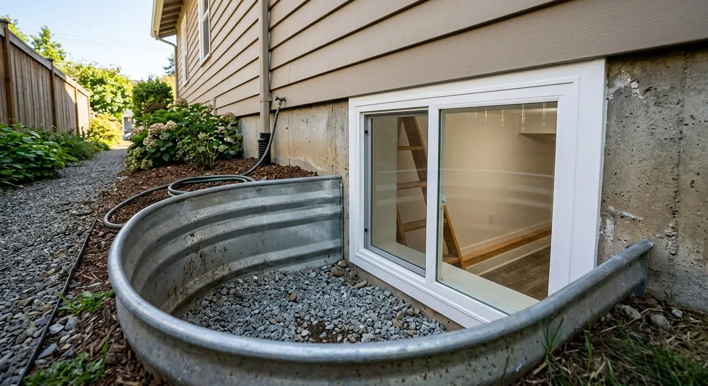 Residential basement egress window installation
