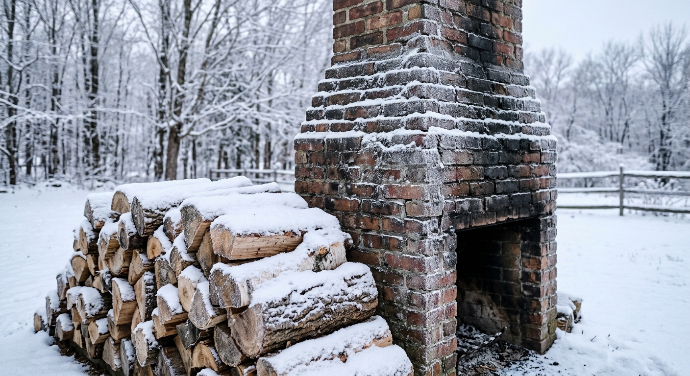 Wood-Burning vs. Gas Fireplace Inserts: Navigating Local Burn Bans and Upgrades Snow covered firewood and old chimney