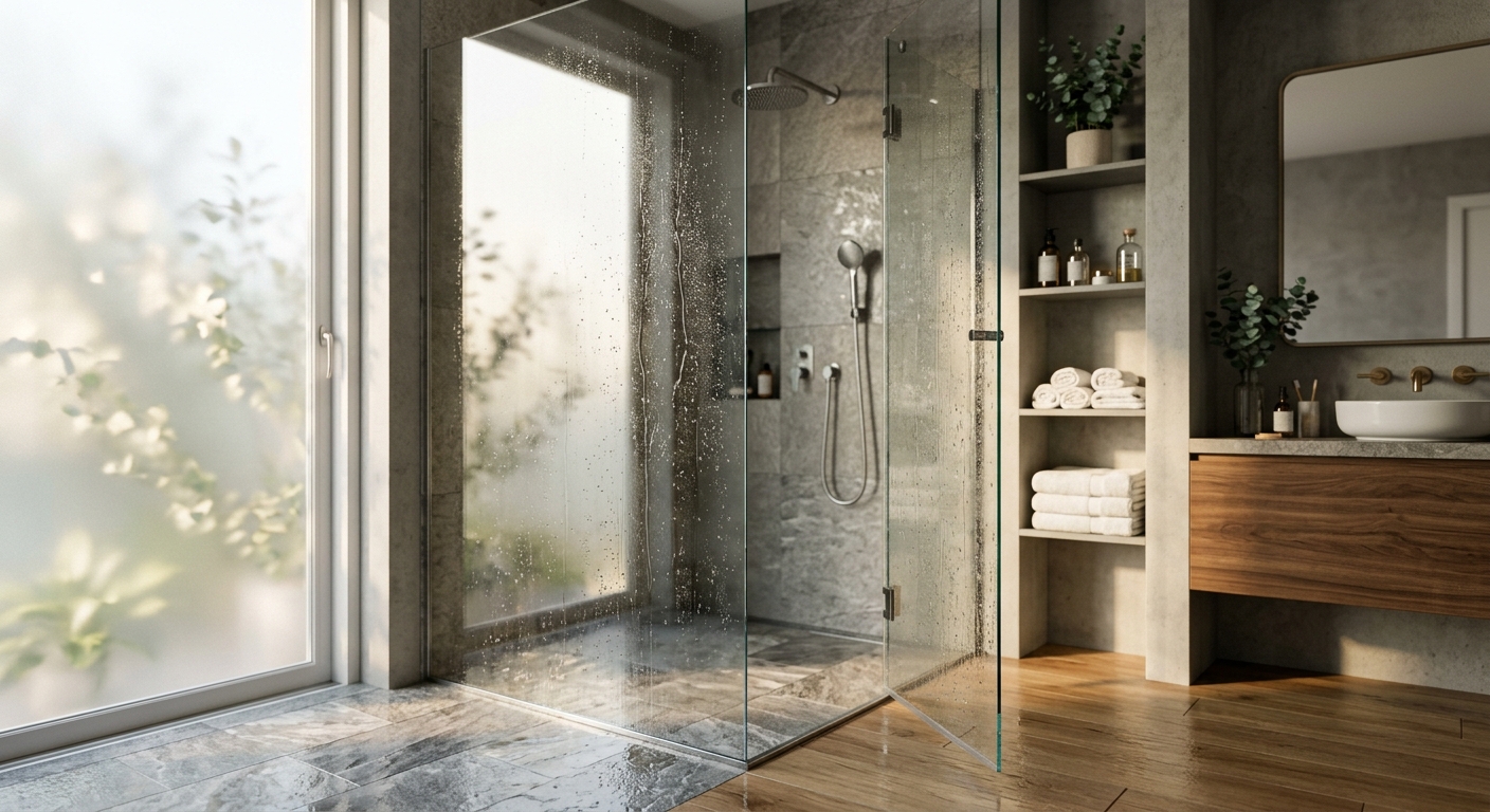 Finished modern curbless walk-in shower