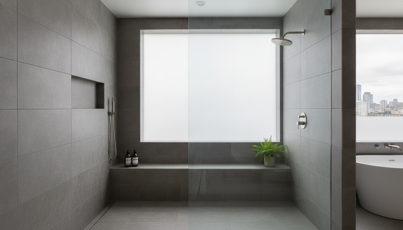 Curbless Shower Installation Cost & Ideas for Seattle Homes in 2026 Spacious barrier-free shower with built-in tiled bench, matte black fixtures, and recessed storage niche.